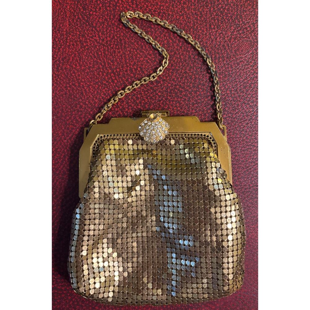 Antique WHITING & DAVIS 1930s Gold Mesh Purse With Ornate Rhinestone Clasp - Picture 9 of 13